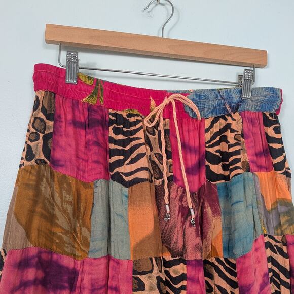 Patchwork Maxi Skirt Os Multi Pink Broomstick Whimsigoth Hippie Elastic Artsy - Picture 4 of 10